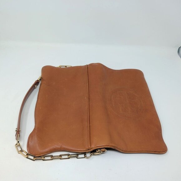 Tory Burch Clutch Shoulder Bag Bombe Reva Brown Leather - Picture 8 of 13